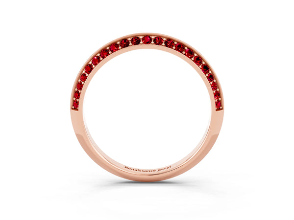 Rose Gold Round Lab-Grown Ruby Double Row Knife Edge Pave Half Eternity Band