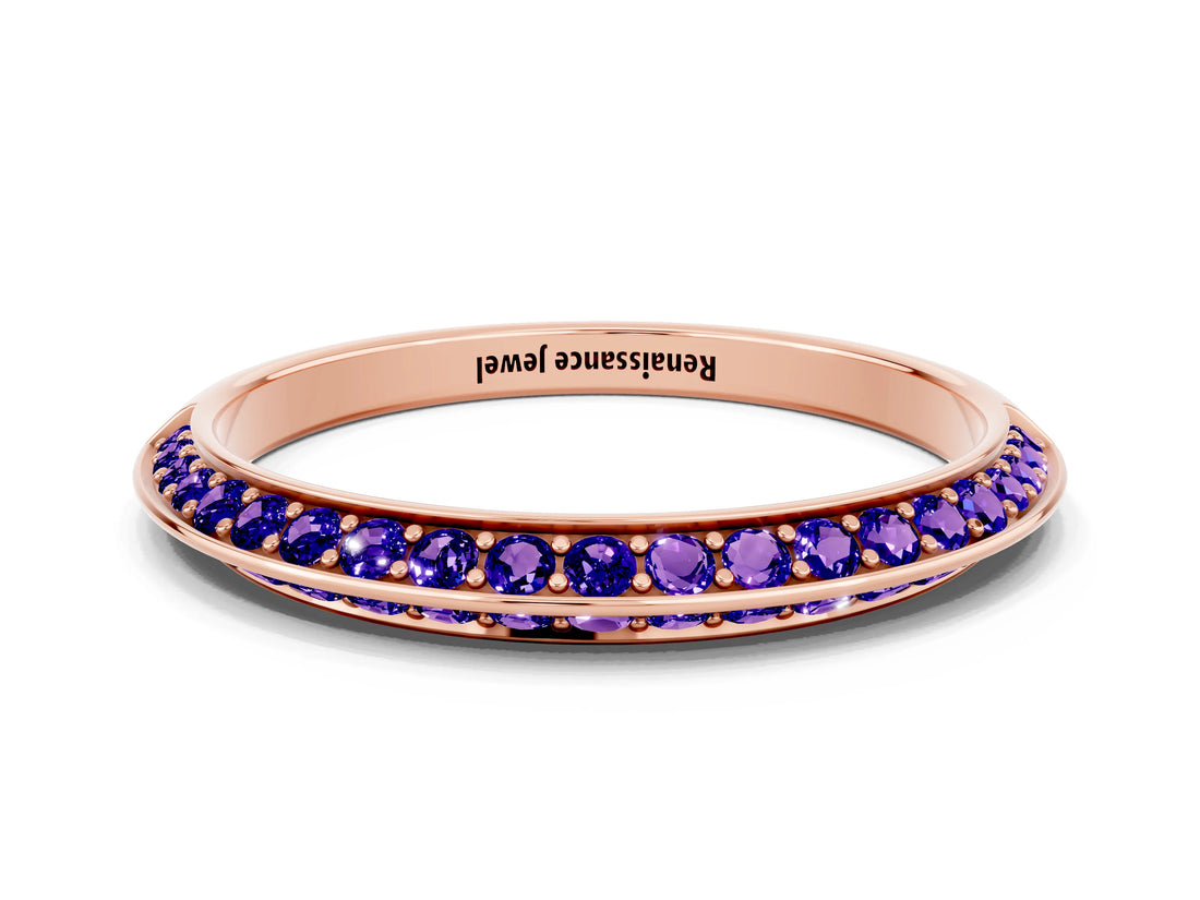Rose gold Double Row Pavé Round Tanzanite Eternity Band with Channel Setting_6