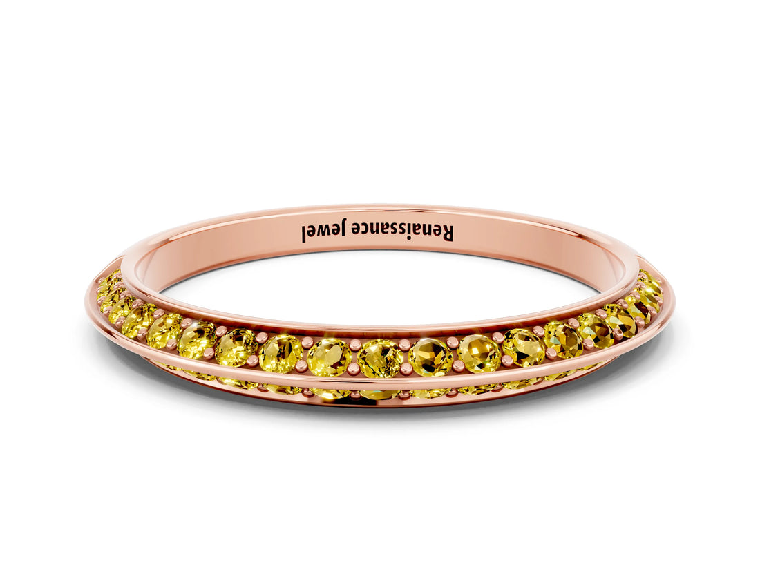Rose gold Double Row Pavé Round Yellow Sapphire Eternity Band with Channel Setting_30
