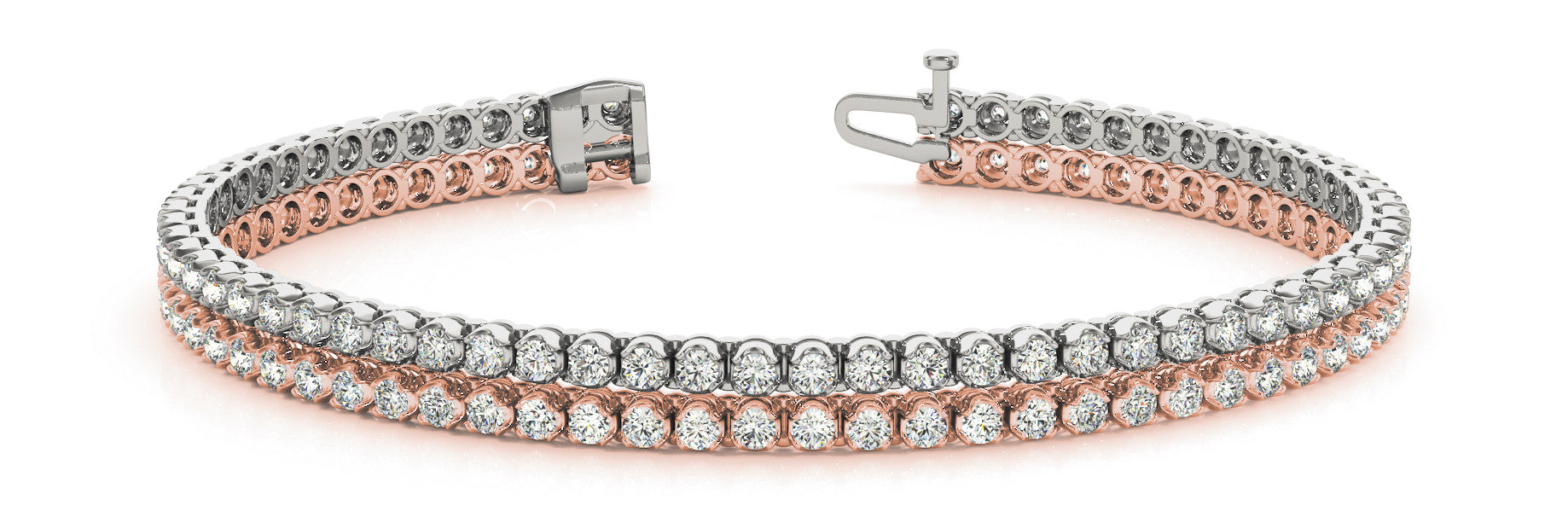 Rose gold Double Row Round Diamond Tennis Bracelet with Prong Setting