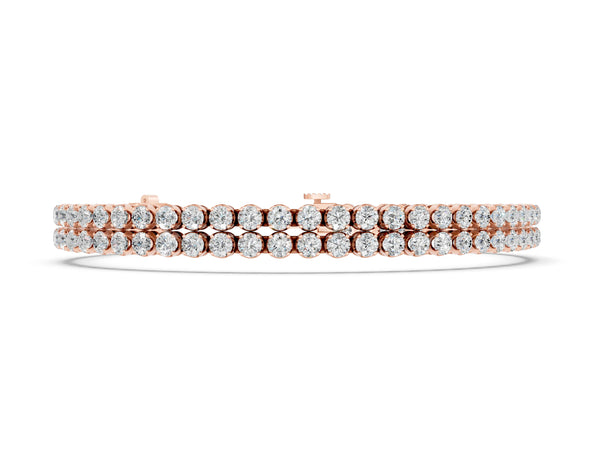 Rose gold Double Row Round Diamond Tennis Bracelet with Prong Setting