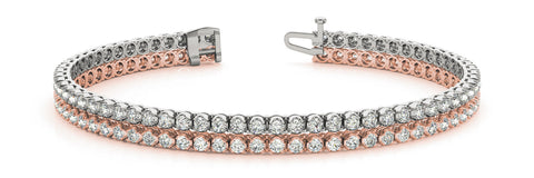 Rose gold Double Row Round Diamond Tennis Bracelet with Prong Setting