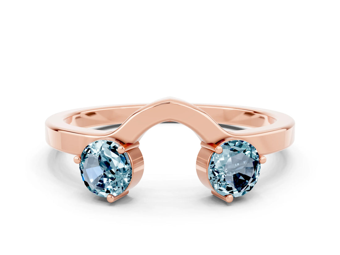 Rose gold Dual Round Aquamarine Open Band Ring with Prong Setting_6