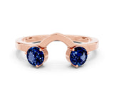 Rose gold Dual Round Blue Sapphire Open Band Ring with Prong Setting_6
