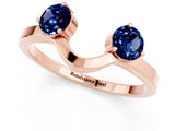 Rose gold Dual Round Blue Sapphire Open Band Ring with Prong Setting_7