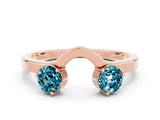 Rose gold Dual Round Blue Topaz Open Band Ring with Prong Setting_6