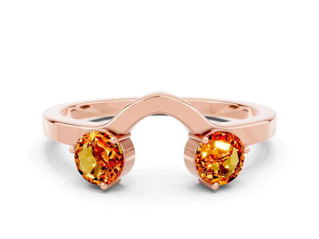 Rose gold Dual Round Citrine Open Band Ring with Prong Setting_6