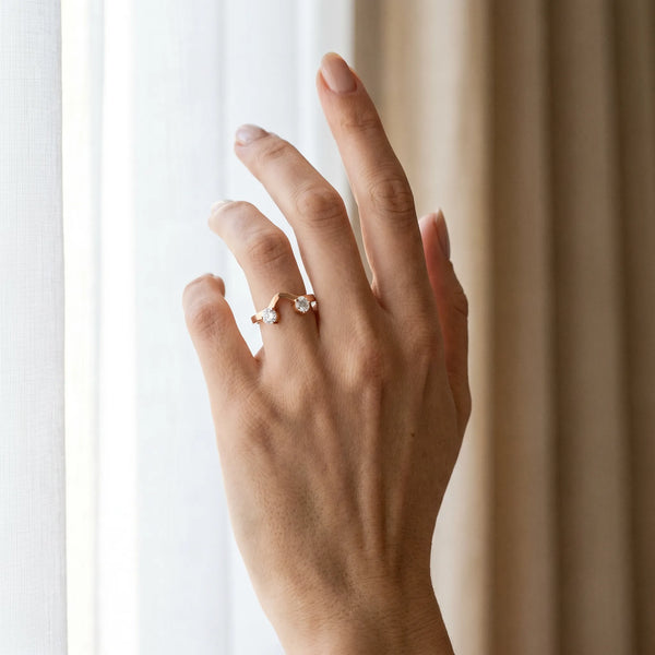 Rose gold Dual Round Diamond Open Band Ring with Prong Setting
