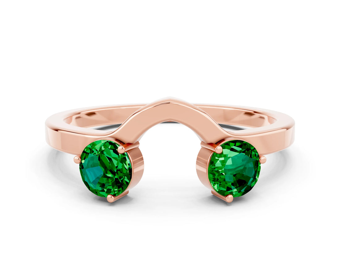 Rose gold Dual Round Emerald Open Band Ring with Prong Setting_6