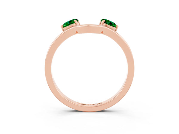 Rose Gold Princess Cut Lab-Grown Emerald Two Stone Open U Curved Wedding Band