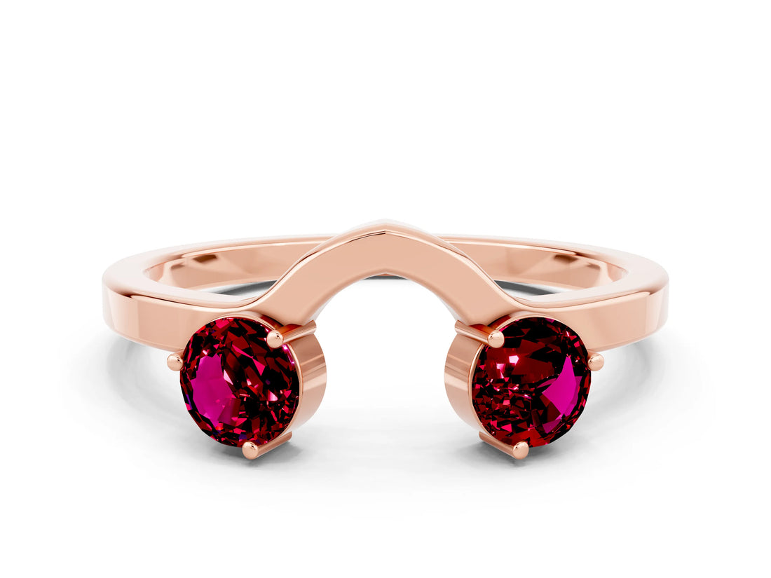 Rose gold Dual Round Garnet Open Band Ring with Prong Setting_6