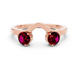 Rose gold Dual Round Garnet Open Band Ring with Prong Setting_6