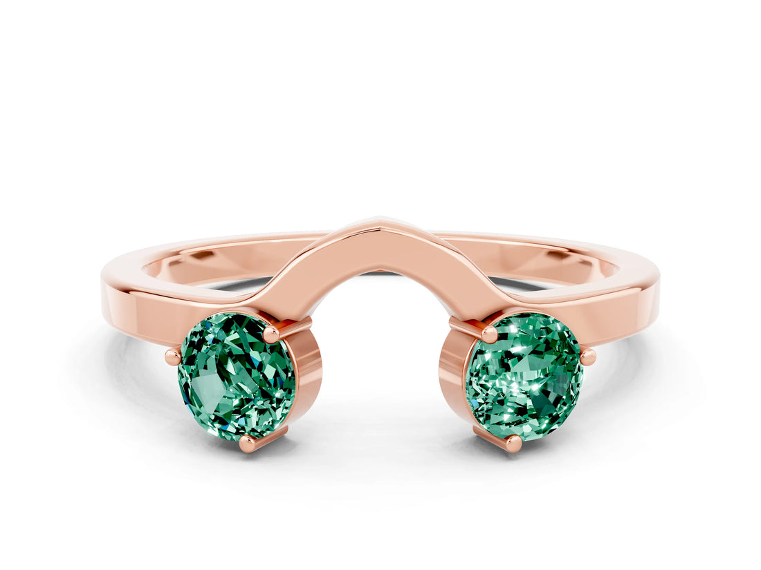 Rose gold Dual Round Green Sapphire Open Band Ring with Prong Setting_6