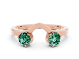 Rose gold Dual Round Green Sapphire Open Band Ring with Prong Setting_6