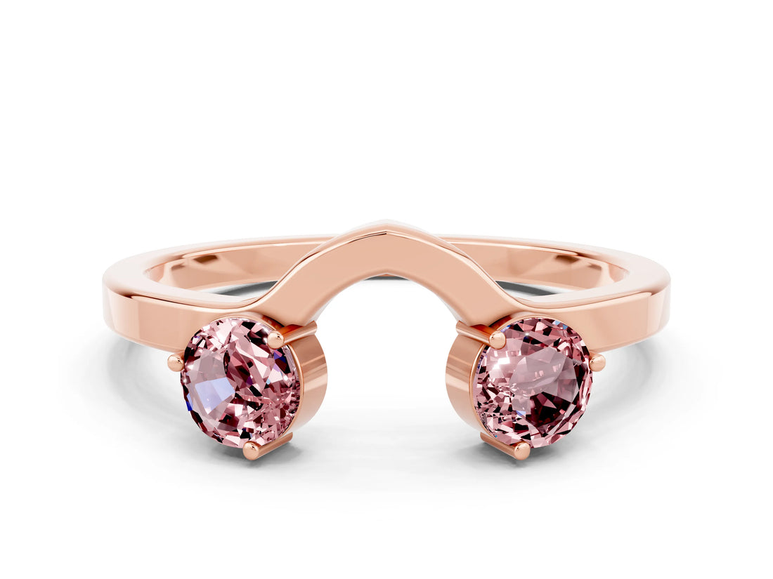 Rose gold Dual Round Morganite Open Band Ring with Prong Setting_6