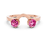 Rose gold Dual Round Pink Sapphire Open Band Ring with Prong Setting_18