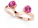Rose gold Dual Round Pink Sapphire Open Band Ring with Prong Setting_19