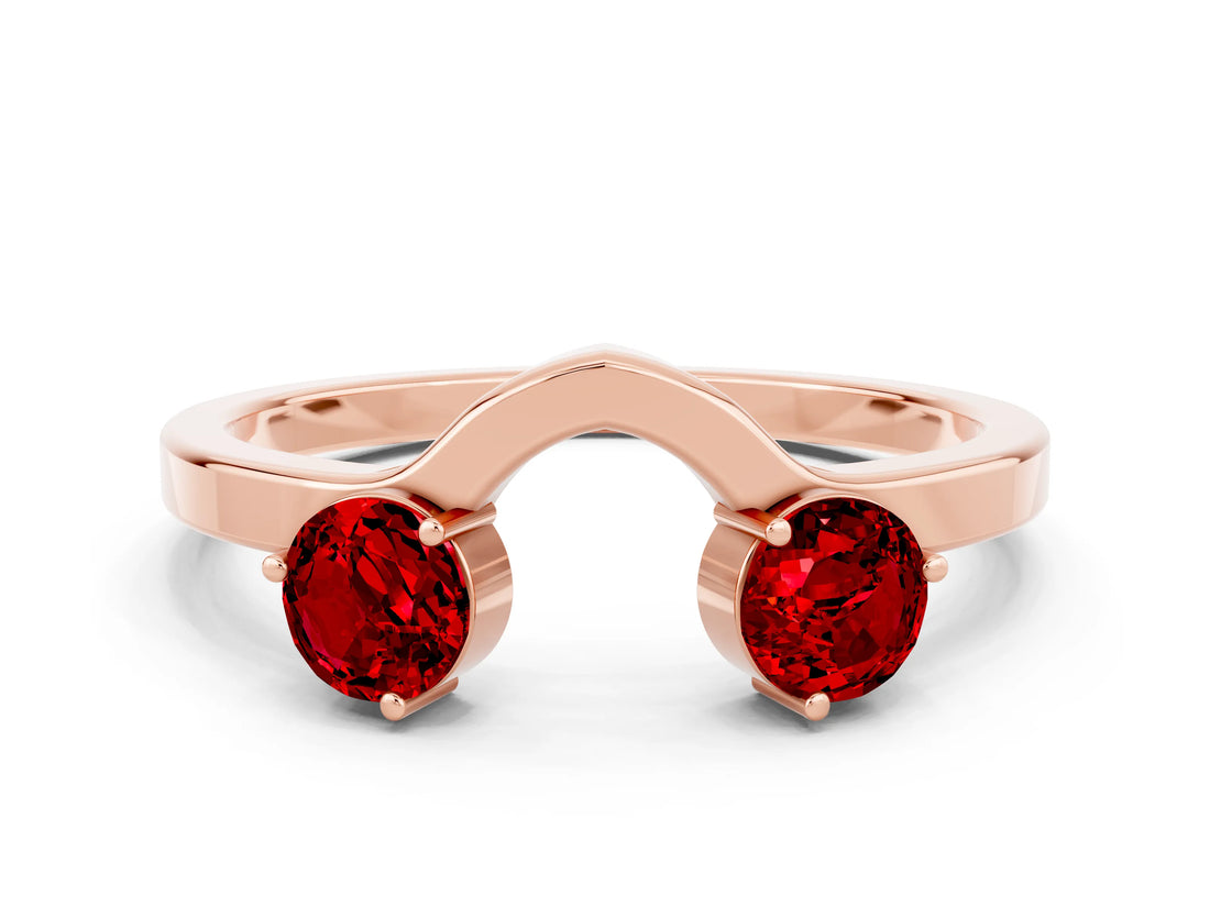 Rose gold Dual Round Ruby Open Band Ring with Prong Setting_6