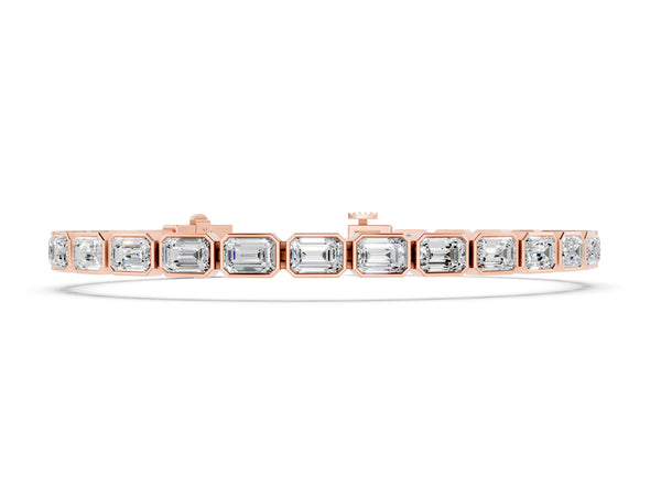Rose gold East-West Emerald Cut Diamond Tennis Bracelet with Bezel Setting