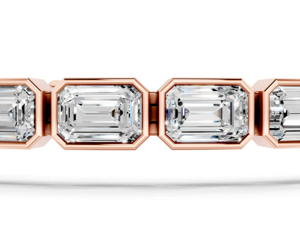 Rose gold East-West Emerald Cut Diamond Tennis Bracelet with Bezel Setting