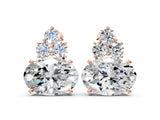 Rose gold East-West Oval Diamond Cluster Stud Earrings with Round Diamond Accents