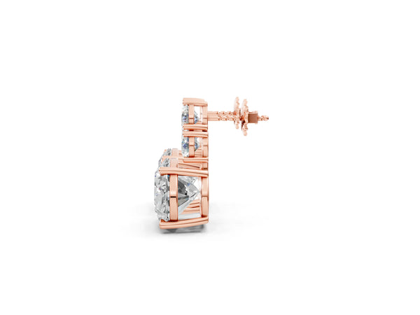 Rose gold East-West Oval Diamond Cluster Stud Earrings with Round Diamond Accents
