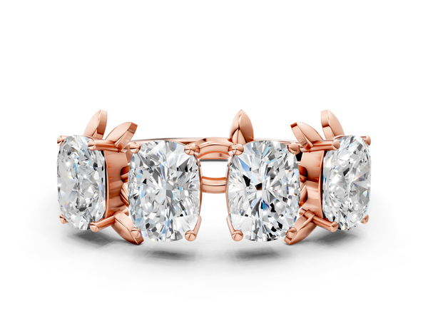 Rose gold Four-Stone Elongated Cushion Diamond Band with Nature-Inspired Prong Setting