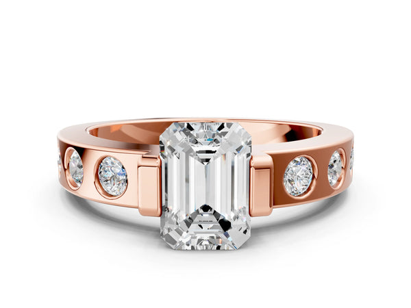 Rose gold Emerald Brilliant Channel-Set Diamond Ring with Bezel Prong Setting