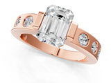 Rose gold Emerald Brilliant Channel-Set Diamond Ring with Bezel Prong Setting_15