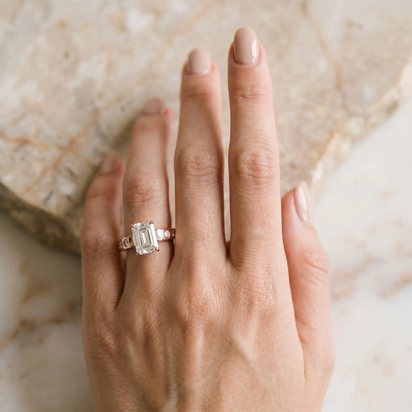 Rose gold Emerald Brilliant Channel-Set Diamond Ring with Bezel Prong Setting