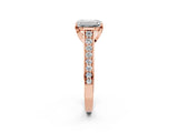 Rose gold Emerald Brilliant Cut Diamond Engagement Ring with Pavé Band and Four-Prong Setting_63