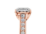 Rose gold Emerald Brilliant Cut Diamond Engagement Ring with Pavé Band and Four-Prong Setting_66
