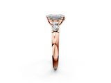 Rose gold Emerald Brilliant Cut Diamond Five-Stone Prong Set Engagement Ring with Channel Band_25