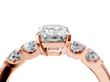 Rose gold Emerald Brilliant Cut Diamond Five-Stone Prong Set Engagement Ring with Channel Band_27