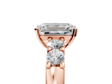 Rose gold Emerald Brilliant Cut Diamond Five-Stone Prong Set Engagement Ring with Channel Band_28
