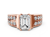 Rose gold Emerald Brilliant Diamond Channel Set Wide Band Ring with Bezel Setting_17