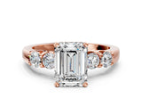 Rose gold Emerald Brilliant Diamond Five-Stone Engagement Ring with Prong Setting on a Classic Band_15