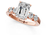 Rose gold Emerald Brilliant Diamond Five-Stone Engagement Ring with Prong Setting on a Classic Band_16