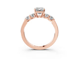 Rose gold Emerald Brilliant Diamond Five-Stone Engagement Ring with Prong Setting on a Classic Band_18
