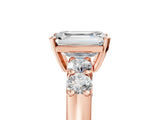 Rose gold Emerald Brilliant Diamond Five-Stone Engagement Ring with Prong Setting on a Classic Band_20