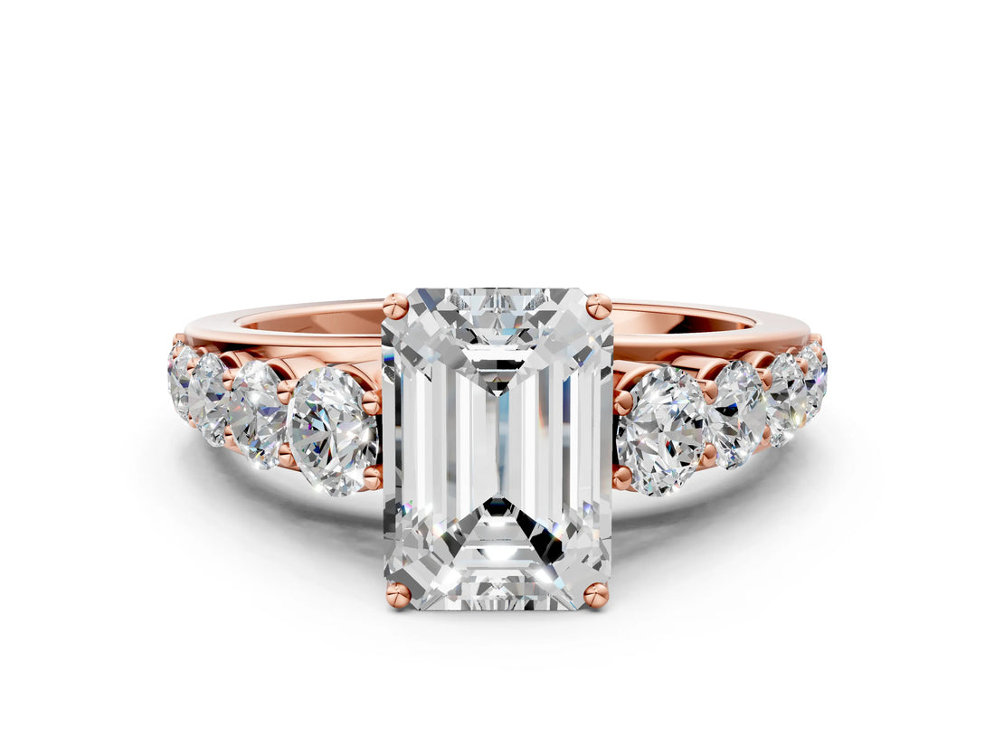 Rose gold Emerald Brilliant Diamond Pavé Band with Six-Prong Setting_15
