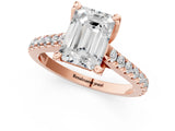 Rose gold Emerald Brilliant Diamond Solitaire with Pavé Band and Four-Prong Setting 1