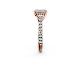 Rose gold Emerald Brilliant Diamond Solitaire with Pavé Band and Four-Prong Setting 2