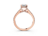 Rose gold Emerald Brilliant Diamond Solitaire with Pavé Band and Four-Prong Setting 3