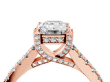 Rose gold Emerald Brilliant Diamond Solitaire with Pavé Band and Four-Prong Setting 4