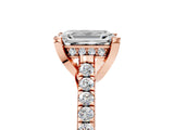 Rose gold Emerald Brilliant Diamond Solitaire with Pavé Band and Four-Prong Setting 5