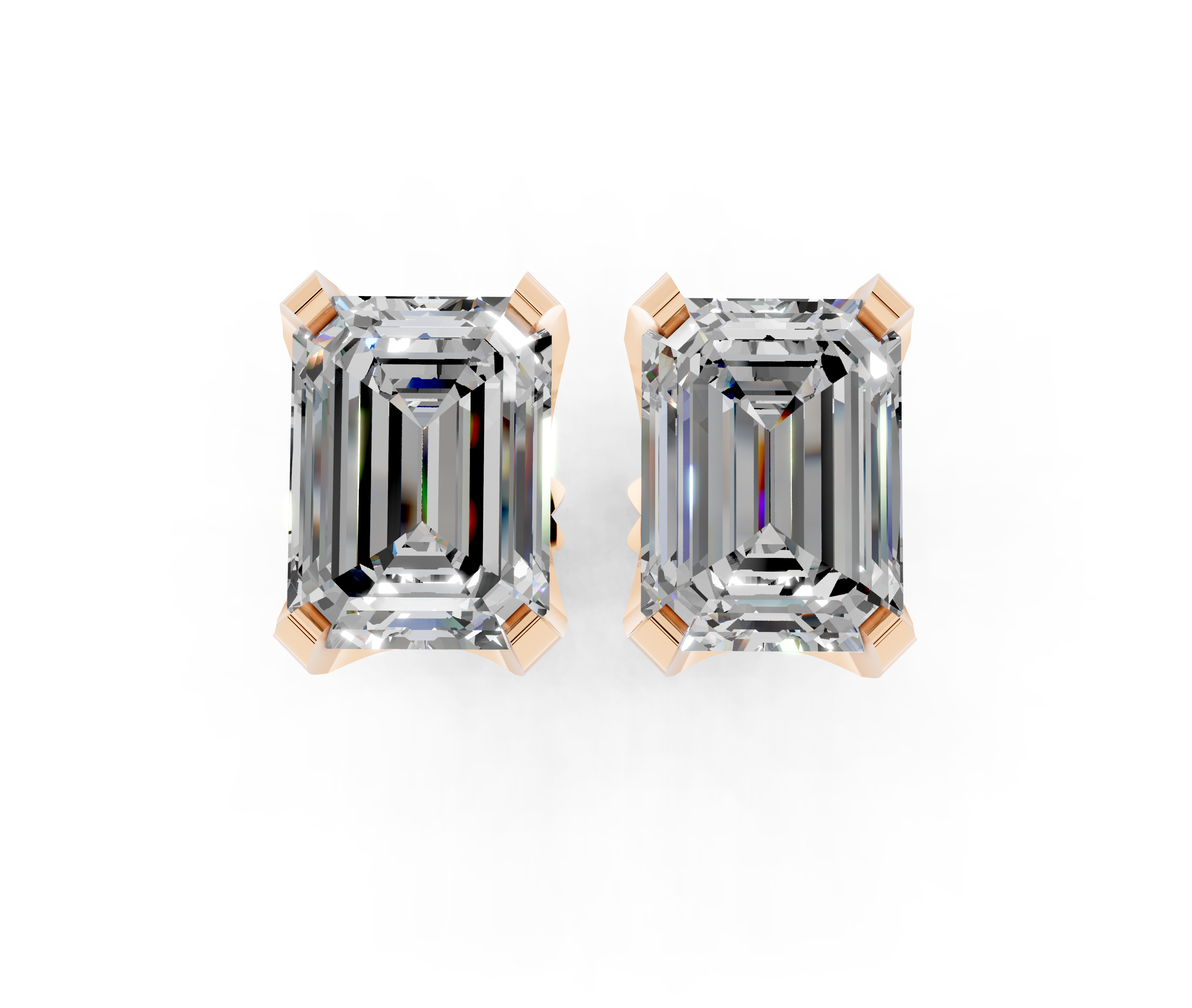 Rose gold Emerald Brilliant Diamond Stud Earrings 1
