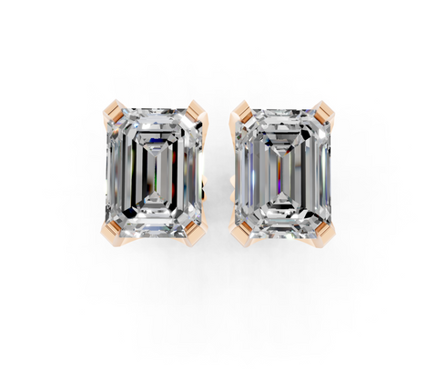 Rose gold Emerald Brilliant Diamond Stud Earrings 1