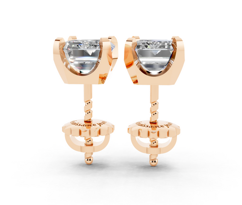 Rose gold Emerald Brilliant Diamond Stud Earrings 2