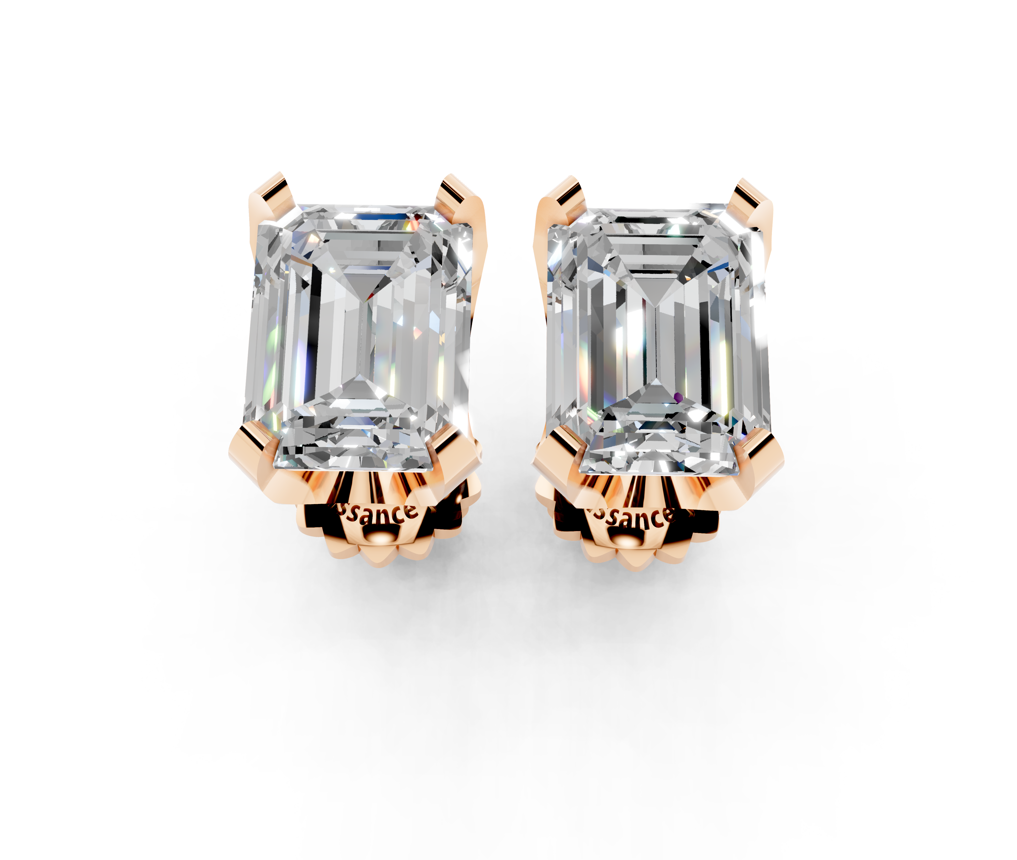 Rose gold Emerald Brilliant Diamond Stud Earrings